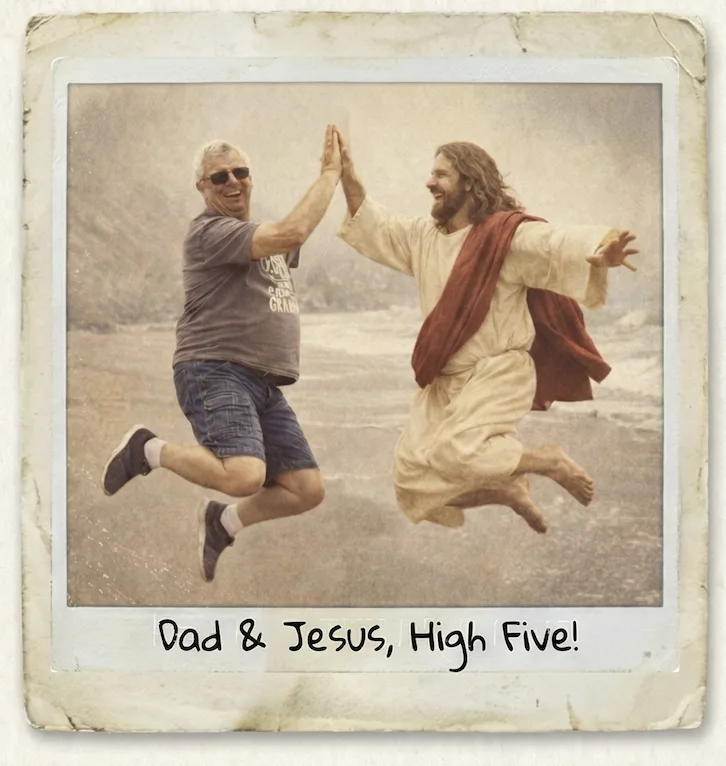 Dad giving Jesus a jumping high five